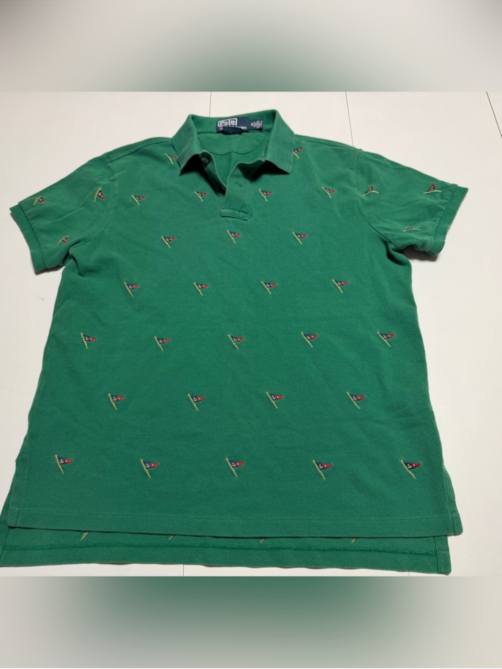 Polo Ralph Lauren Green Pique Polo with Embroidered Nautical Flags - Picture 2 of 9